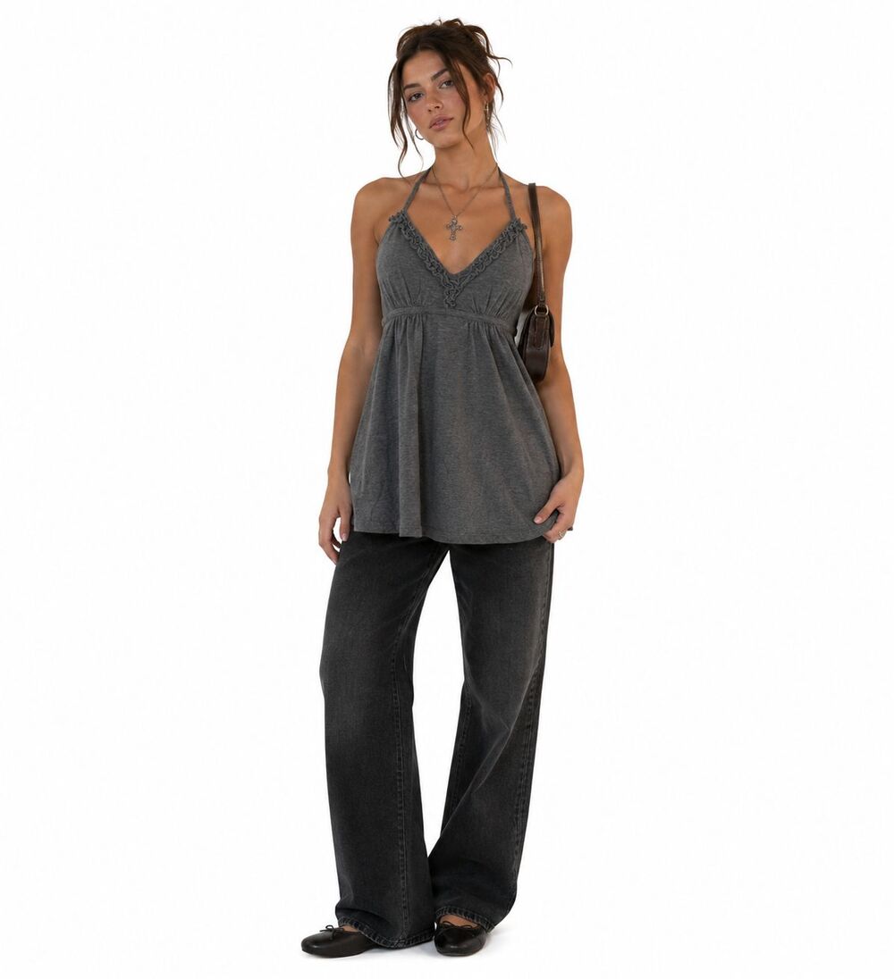 Express Vintage Y2K Babydoll Mini Tunic Top Women's Size XS Halter Neck Gray
